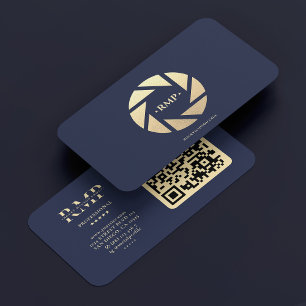 Carte De Visite Photographe Marine Blue Gold Camera Lens Moderne