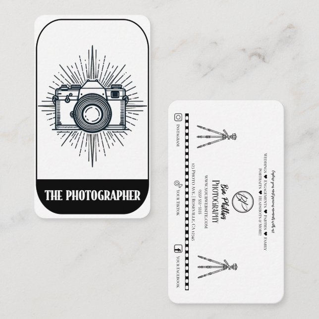 Carte De Visite Photographe minimal de style Tarot (Devant / Derrière)