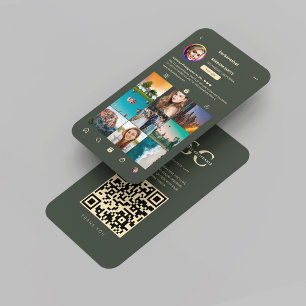 Carte De Visite Photographe moderne Dark Green Gold Instagram