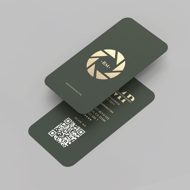 Carte De Visite Photographe moderne Green Gold Lens Photographie (Modern Photographer Green Gold Lens Photography Business Card
)