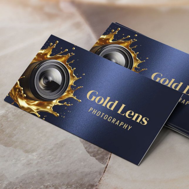 Carte De Visite Photographe Moderne Marine & Gold Lens Photographi (Créateur téléchargé)