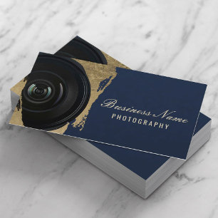 Carte De Visite Photographe Moderne Marine & Gold Photographie