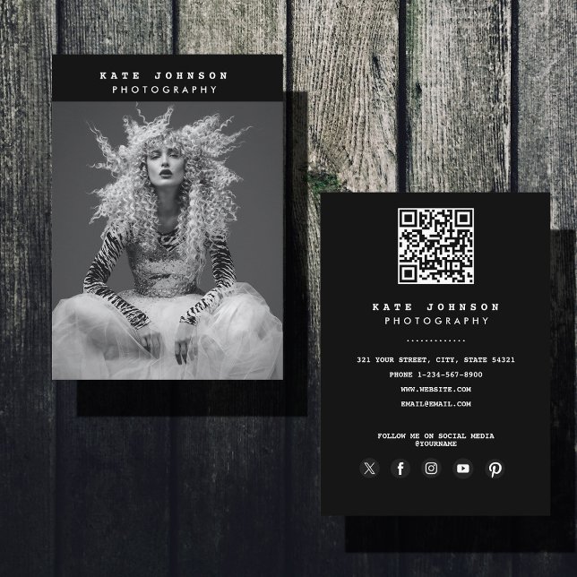 Carte De Visite Photographe moderne Photographie noir & blanc (Modern Photographer Black & White Photography Business Card)