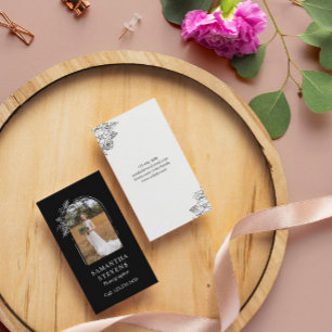 Carte De Visite Photographe noir blanc floral arche main dessinée