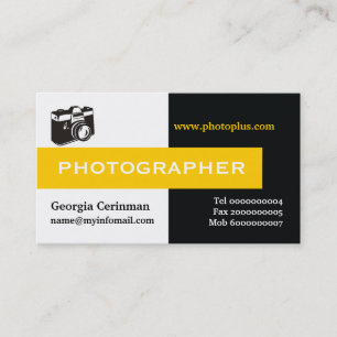 Carte De Visite Photographe noir, blanc, jaune attirant l'oeil