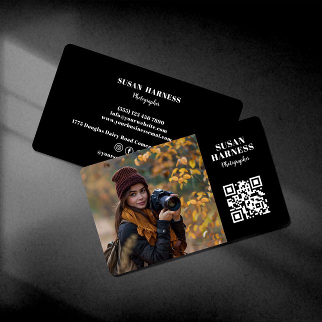 Carte De Visite Photographe paysager Contact avec Photo Code QR (Créateur téléchargé)