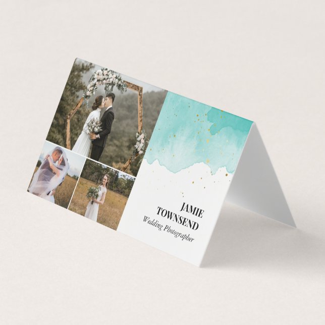 Carte De Visite Photographe photo Turquoise Watercolor (Devant)
