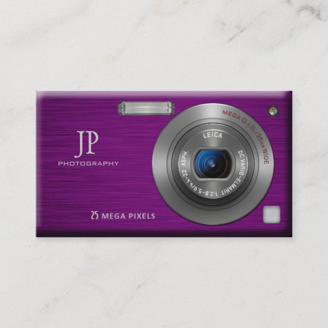 Carte De Visite Photographe pourpre de professionnel d'appareil (Devant)