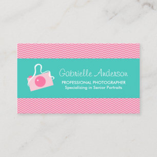 Carte De Visite Photographe professionnel Cute Camera Pink Chevron