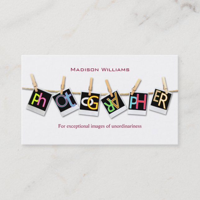Carte De Visite Photographe professionnel unique (Devant)