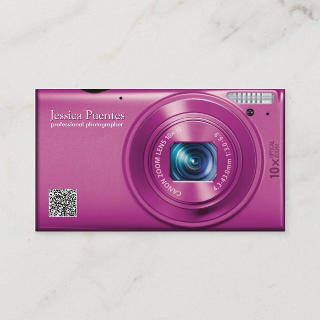 Carte De Visite Photographe rose de professionnel d'appareil-photo (Devant)