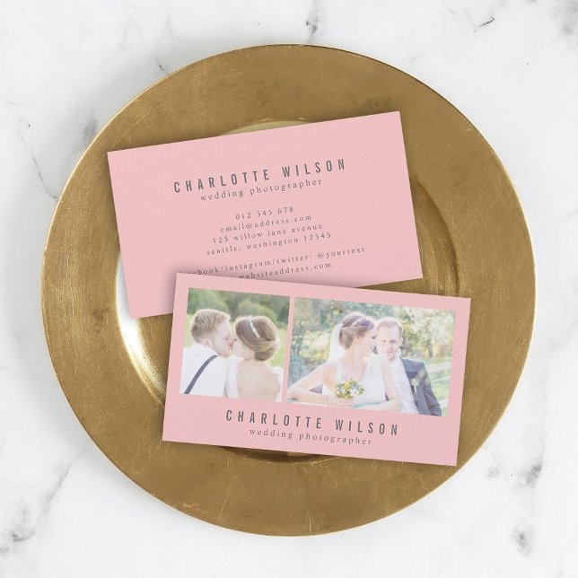 Carte De Visite Photographe rose moderne Deux photos (Créateur téléchargé)