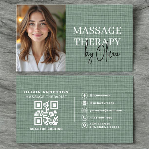 Carte De Visite Photographe Thérapeute Massage Linen Vert Sauge 