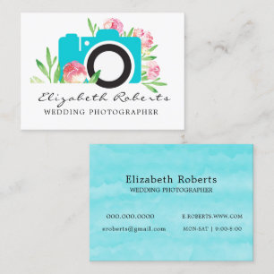Carte De Visite Photographe Turquoise Chic Rose Caméra Mariage
