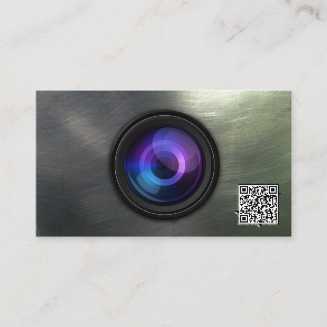 Carte De Visite Photographie Caméra en acier métallique QR Code (Devant)