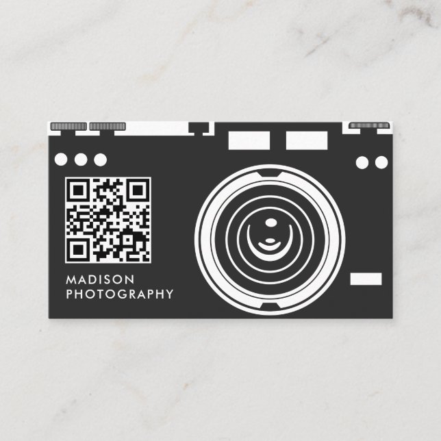 Carte De Visite Photographie créative et chic Code Qr noir (Devant)