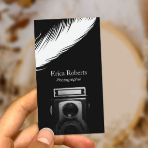 Carte De Visite Photographie d'appareil-photo de plume blanche de