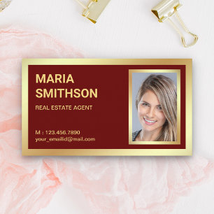 Carte De Visite Photographie de Dark Red Gold Foil Real Estate Rea