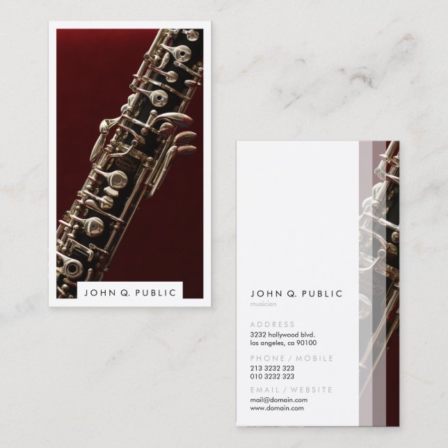 Carte De Visite Photographie du musicien Oboe (Devant / Derrière)