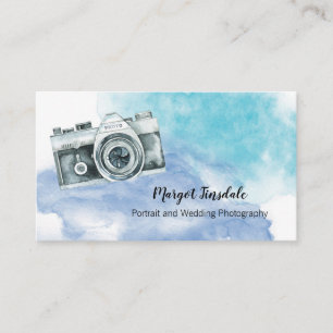 Carte De Visite Photographie d'une caméra à aquarelles bleues