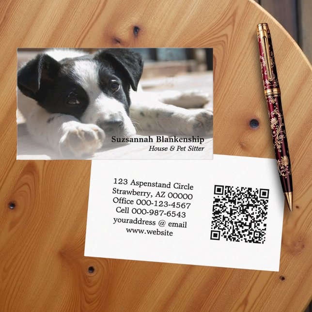 Carte De Visite Photographie et code QR remplaçables par chiot (Business card front and back )