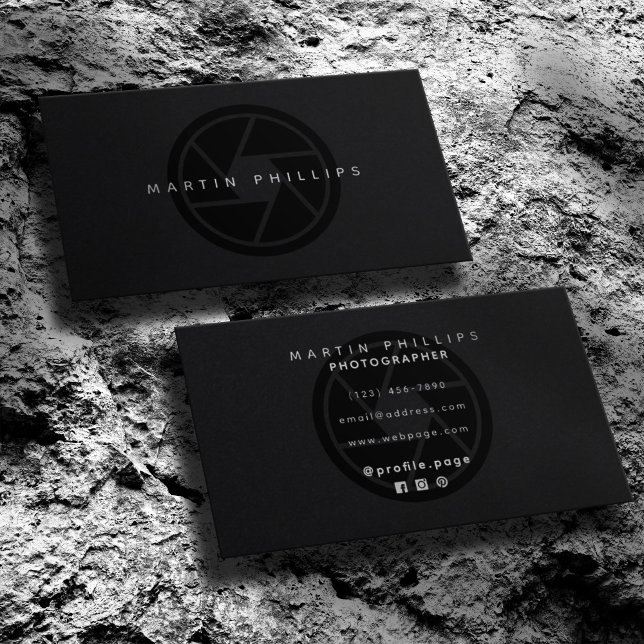 Carte De Visite Photographie et vidéo de l'objectif élégant noir (Créateur téléchargé)