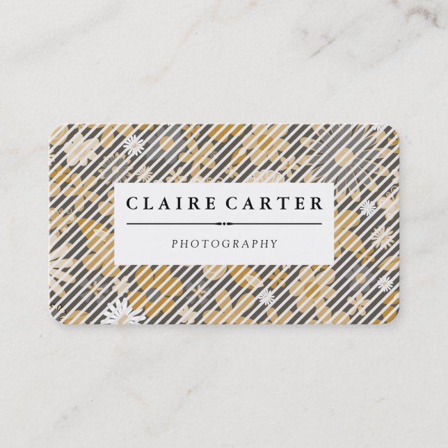 Carte De Visite Photographie Floral Diagonal Stripes (Devant)