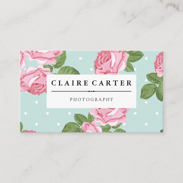 Carte De Visite Photographie Floral Rose et Pois (Devant)