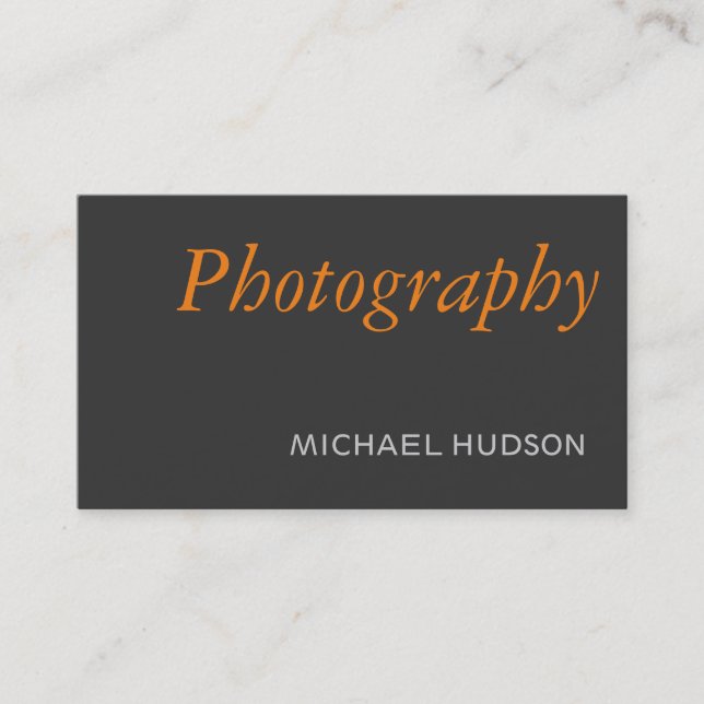 Carte De Visite Photographie Gris Orange Plat Professionnel (Devant)