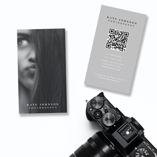 Carte De Visite Photographie moderne Pleine photo Gris élégant (Créateur téléchargé)