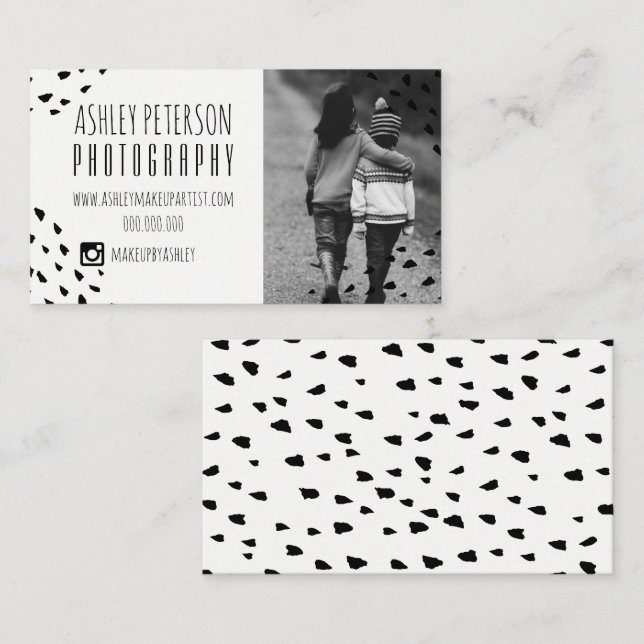 Carte De Visite Photographie noire moderne 2 de pois de confettis (Devant / Derrière)