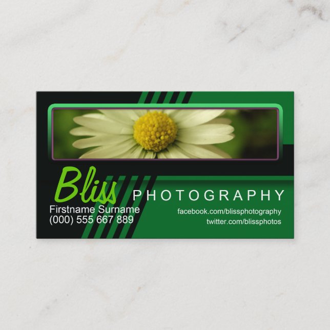 Carte De Visite Photographie noire verte avec Modèle photo (Devant)