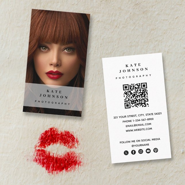 Carte De Visite Photographie Photo Médias sociaux modernes QR Code (Photography Photo Modern Social Media QR Code Business Card)