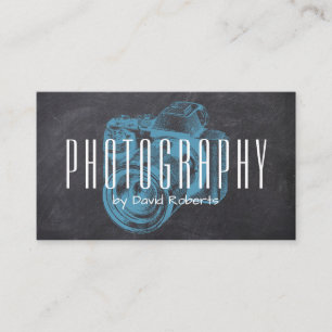 Carte De Visite Photographie Professionnel Caméra Bleue Chalboard