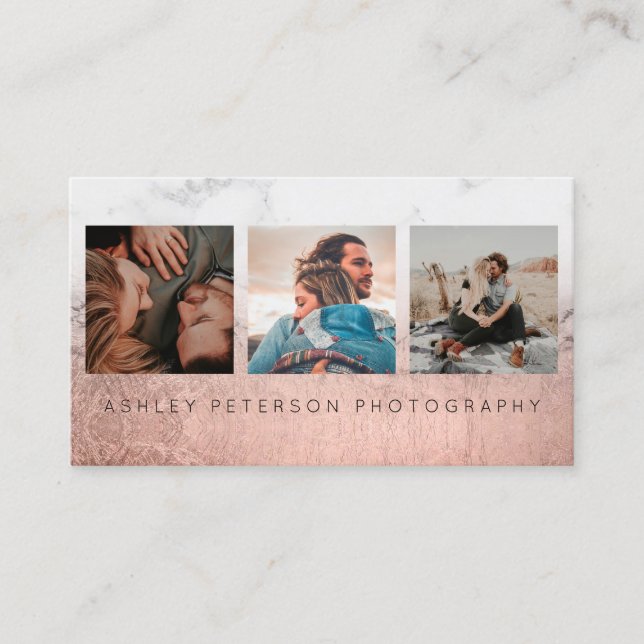 Carte De Visite photographie rose or sombre marbre typographie (Devant)