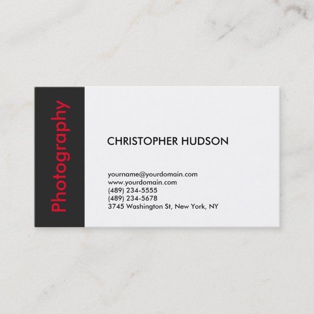 Carte De Visite Photographie tendance rouge blanc foncé gris foncé (Devant)