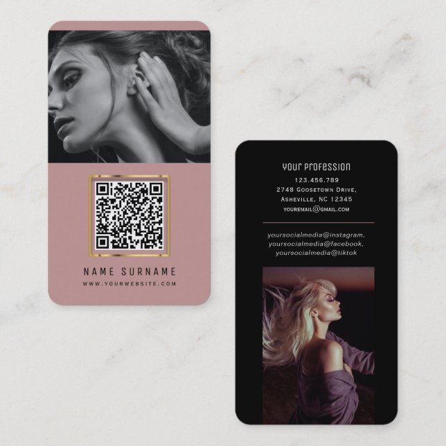 Carte De Visite photos code qr scannable code-barres moderne rose  (Devant / Derrière)