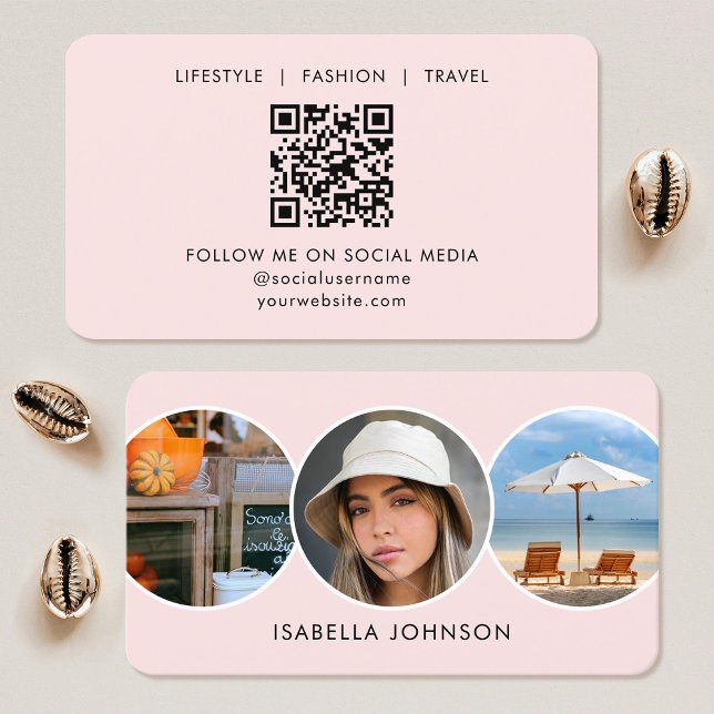 Carte De Visite Photos de profil contemporaines QR Code Blush Rose (Créateur téléchargé)