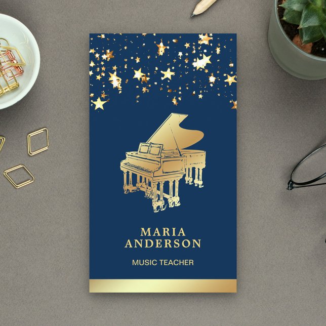 Carte De Visite Pianiste musicien de grand piano Confetti Gold Foi (Créateur téléchargé)
