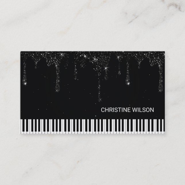Carte De Visite pianiste parties scintillant à goutte noire (Devant)