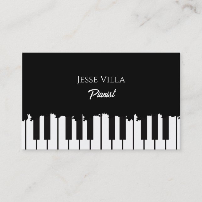 Carte De Visite Pianiste Piano Clavier Noir Et Blanc (Devant)