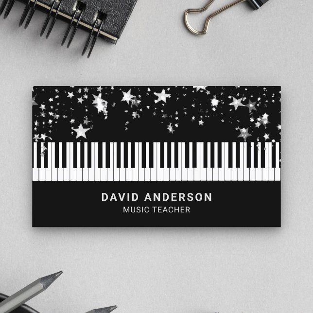 Carte De Visite Piano Confetti Argent Piano Clavier Musicien Piani (Créateur téléchargé)