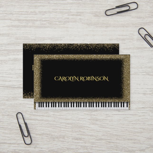 Carte De Visite Piano de parties scintillantes d'or (Devant/Arrière en situation)