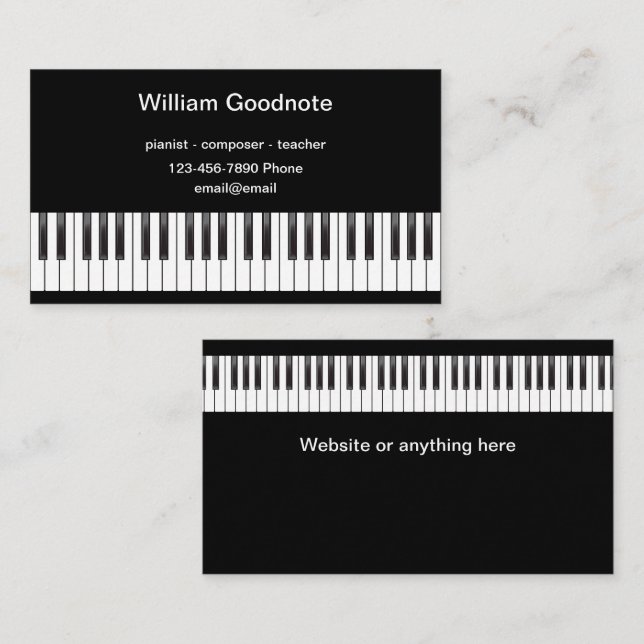 Carte De Visite Piano Enseignant Compositeur Thème Pianiste (Devant / Derrière)