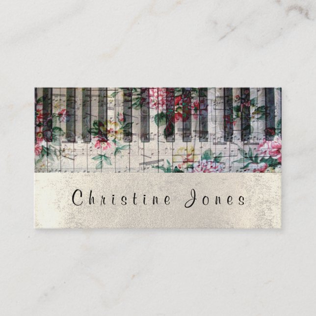 Carte De Visite piano floral girly (Devant)