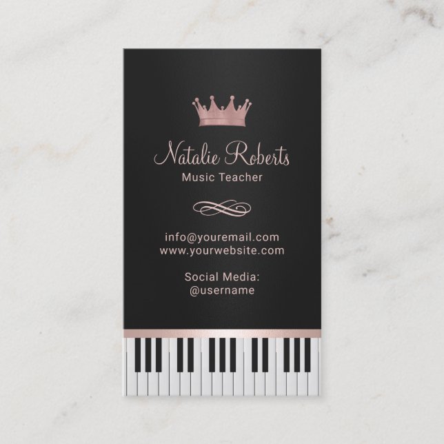 Carte De Visite Piano Keys Rose Gold Crown (Devant)