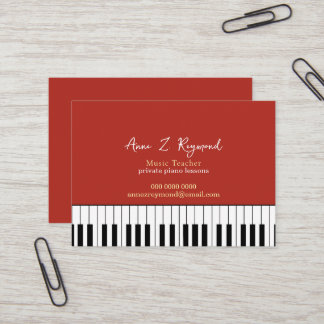 Carte De Visite Piano Lessons Music Teacher brick-red