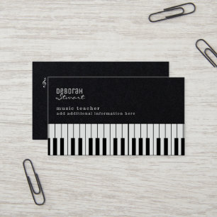 Carte De Visite Piano Music Enseignant Élégant Noir Premium