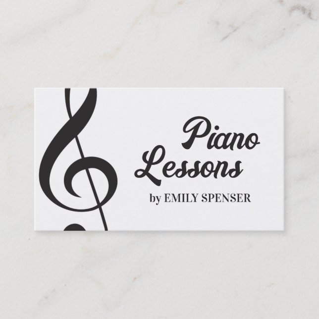 Carte De Visite Piano Music Enseignant Treble Clef Simple (Devant)