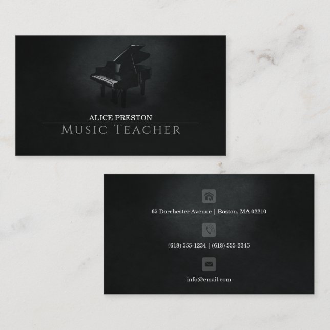 Carte De Visite Piano Music Teacher | Very elegant (Devant / Derrière)